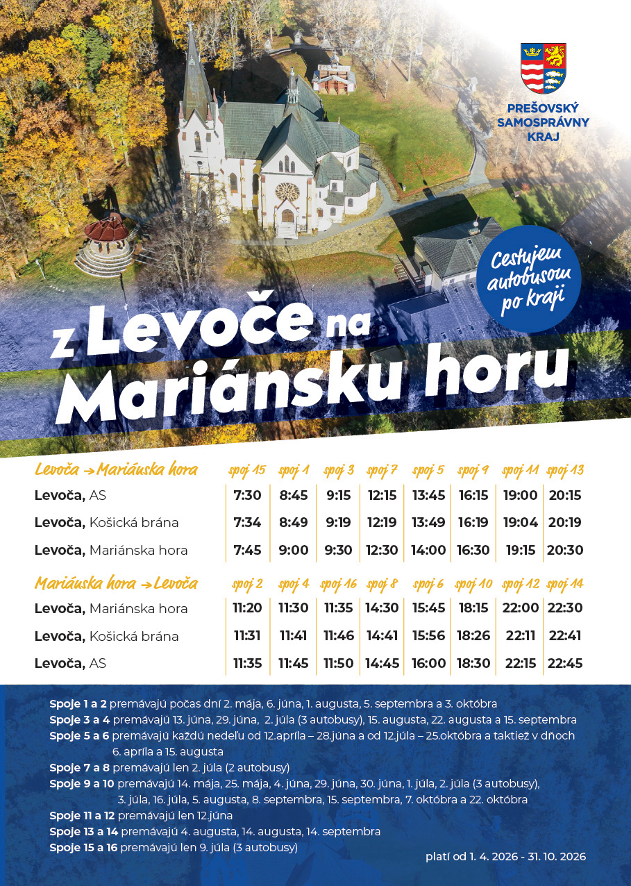 Autobusový spoj z Levoče na Mariánsku horu
